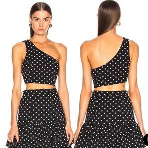 Cinq à Sept Dotted Maayan One Shoulder Crop Top Size Small NWT